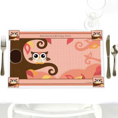 Owl Girl - Look Whooo's Having A Birthday - Personalized Birthday Party Placemats