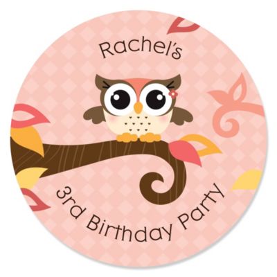 Owl Girl - Look Whooo's Having A Birthday - Personalized Birthday Party Sticker Labels - 24 ct