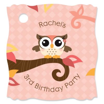 Owl Girl - Look Whooo's Having A Birthday - Personalized Birthday Party Tags - 20 ct