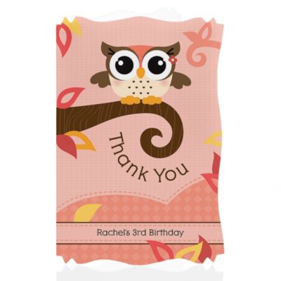 Owl Girl - Look Whooo's Having a Birthday - Personalized Birthday Party Thank You Cards