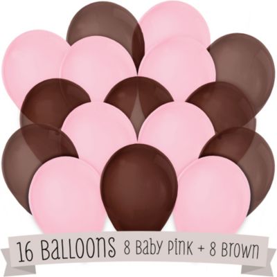 Brown and Pink - Bridal Shower Latex Balloons - 16 ct
