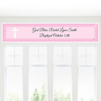 Delicate Pink Cross - Personalized Baptism Banners