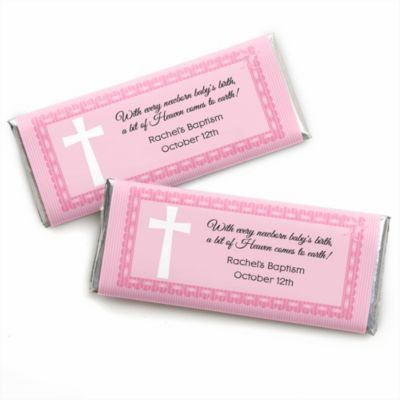 Delicate Pink Cross - Personalized Baptism Candy Bar Wrapper Favors