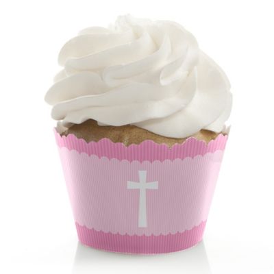 Delicate Pink Cross - Baptism Cupcake Wrappers