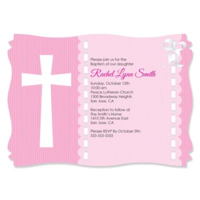 Delicate Pink Cross - Personalized Baptism Invitations