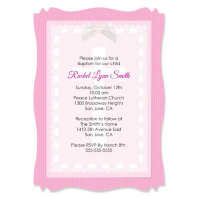 Delicate Pink Cross - Personalized Baptism Vellum Overlay Invitations