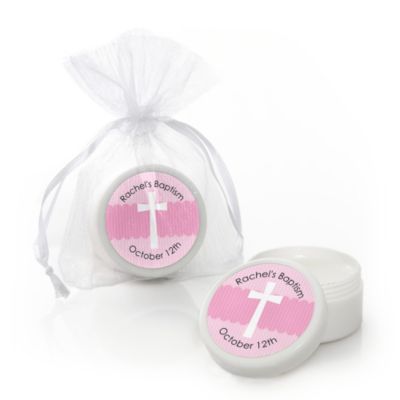 Delicate Pink Cross - Personalized Baptism Lip Balm Favors