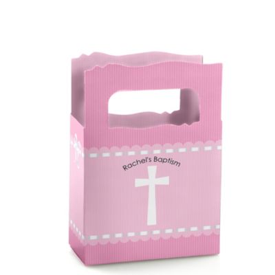Delicate Pink Cross - Personalized Baptism Mini Favor Boxes