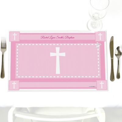 Delicate Pink Cross - Personalized Baptism Placemats