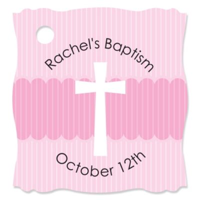 Delicate Pink Cross - Personalized Baptism Tags - 20 ct