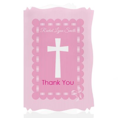 Delicate Pink Cross - Personalized Baptism Thank You Cards 