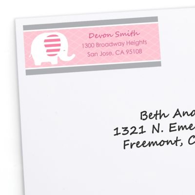 Pink Baby Elephant - Personalized Baby Shower Return Address Labels - 30 ct