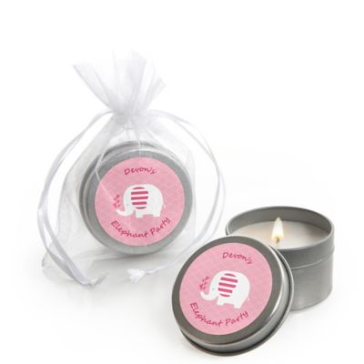 Pink Baby Elephant - Personalized Baby Shower Candle Tin Favors
