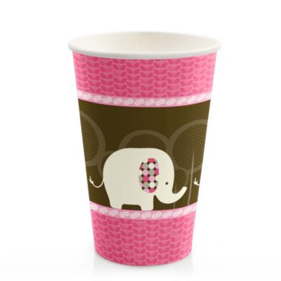 Pink Baby Elephant  - Baby Shower Hot/Cold Cups - 8 ct