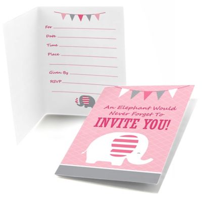 Pink Baby Elephant  - Baby Shower Fill In Invitations - 8 ct