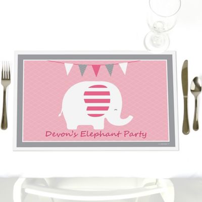 Pink Baby Elephant  - Personalized Baby Shower Placemats