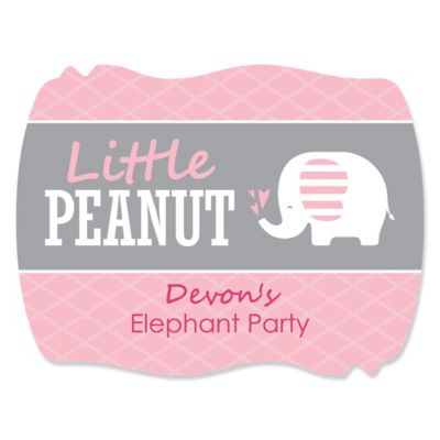 Pink Baby Elephant - Personalized Baby Shower Squiggle Stickers - 16 ct