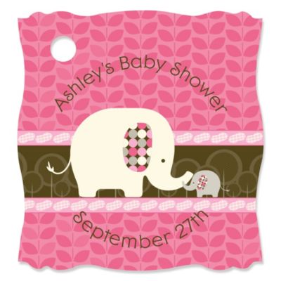 Pink Baby Elephant - Personalized Baby Shower Tags - 20 ct