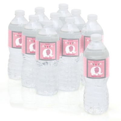Pink Baby Elephant - Personalized Baby Shower Water Bottle Label Favors