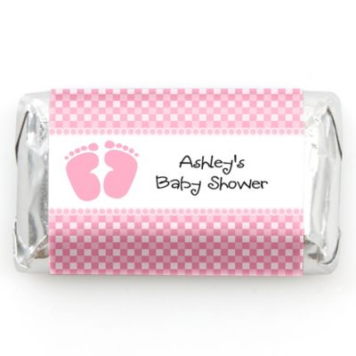 Baby Feet Pink - Personalized Baby Shower Mini Candy Bar Wrapper Favors - 20 ct
