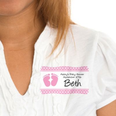 Baby Feet Pink - Personalized Baby Shower Name Tag Stickers - 8 ct