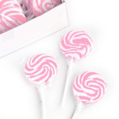Pink - Strawberry Swirl Lollipops - Bridal Shower Candy - 24 ct