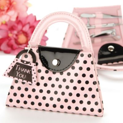 Pink Polka Dot Purse Manicure Set - Baptism Favor