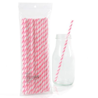 Pink Striped Paper Straws - Baby Shower Do It Yourself - 16 ct