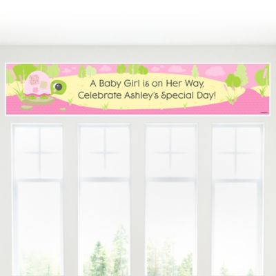 Pink Baby Turtle - Personalized Baby Shower Banners