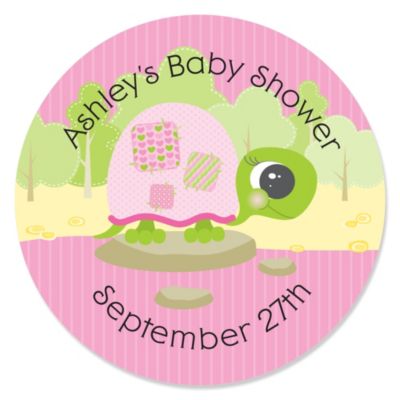 Pink Baby Turtle - Personalized Baby Shower Sticker Labels - 24 ct