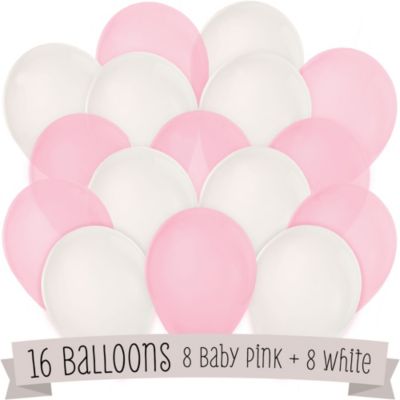 Pink and White - Birthday Party Latex Balloons - 16 ct