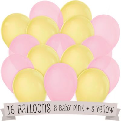 Pink and Yellow - Birthday Party Latex Balloons - 16 ct
