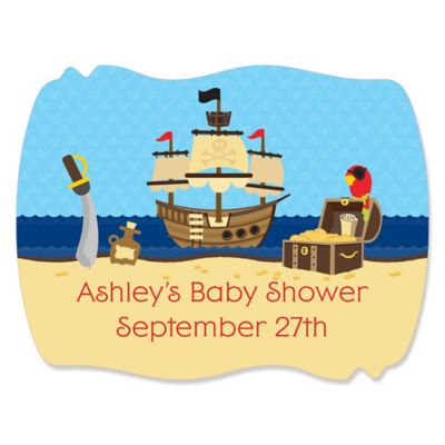 It's A-Boy Mates! Pirate - Personalized Baby Shower Squiggle Stickers - 16 ct
