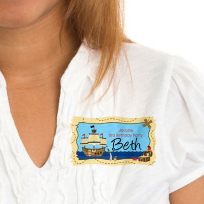Ahoy Mates!  Pirate - Personalized Birthday Party Name Tag Stickers - 8 ct