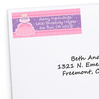 Pretty Princess - Personalized Baby Shower Return Address Labels - 30 ct