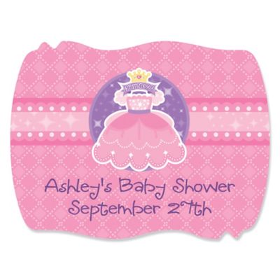 Pretty Princess - Personalized Baby Shower Squiggle Stickers - 16 ct