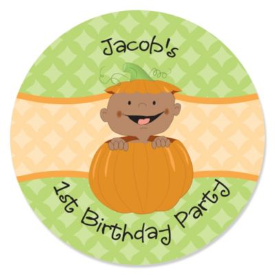 Little Pumpkin African American - Personalized Birthday Party Sticker Labels - 24 ct