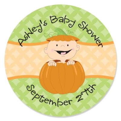 Little Pumpkin Caucasian - Personalized Baby Shower Sticker Labels - 24 ct
