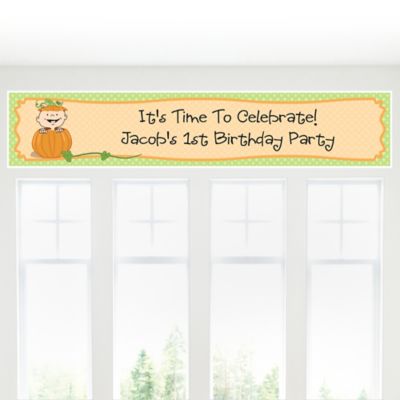 Little Pumpkin Caucasian - Personalized Birthday Party Banners