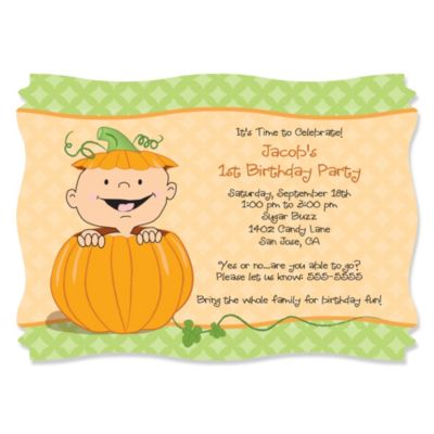 Little Pumpkin Caucasian - Personalized Birthday Party Invitations