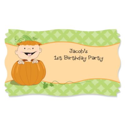 Little Pumpkin Caucasian - Personalized Birthday Party Name Tag Stickers - 8 ct
