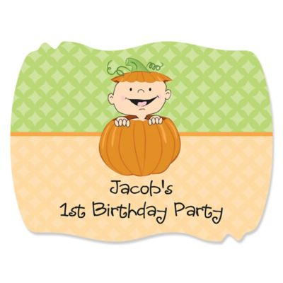 Little Pumpkin Caucasian - Personalized Birthday Party Squiggle Stickers - 16 ct