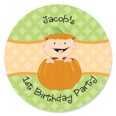 Little Pumpkin Caucasian - Personalized Birthday Party Sticker Labels - 24 ct