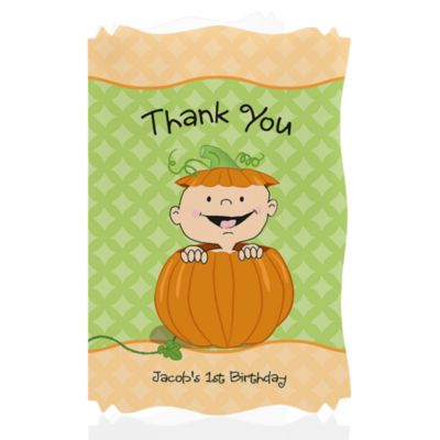 Little Pumpkin Caucasian - Personalized Birthday Party Thank You Cards