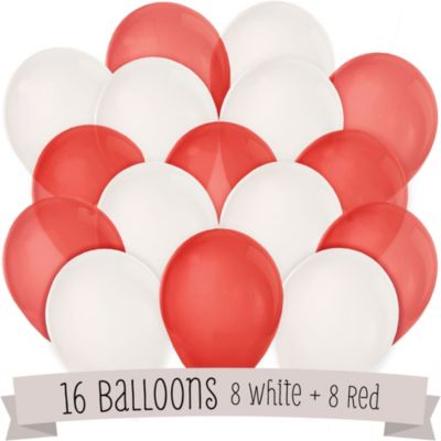 Red and White - Birthday Party Latex Balloons - 16 ct