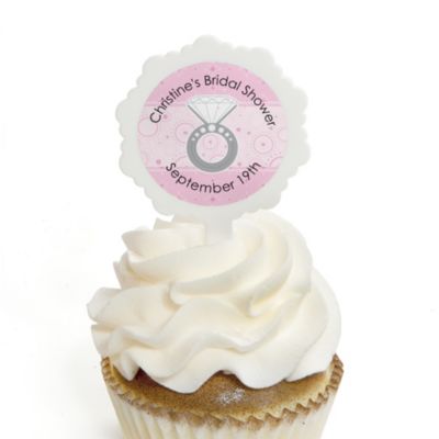With This Ring - Personalized Bridal Shower Cupcake Pick and Sticker Kit -  12 ct