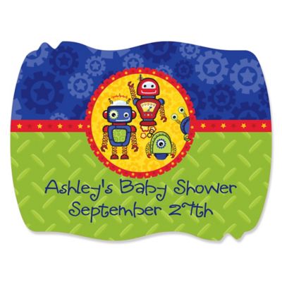 Robots - Personalized Baby Shower Squiggle Stickers - 16 ct