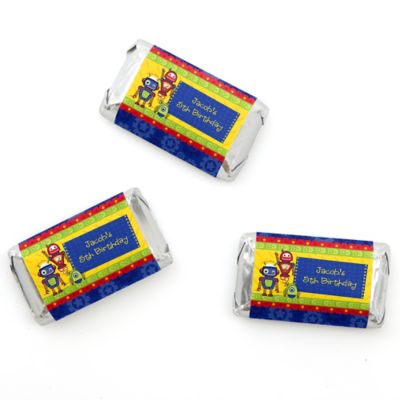 Robots - Personalized Birthday Party Mini Candy Bar Wrapper Favors - 20 ct