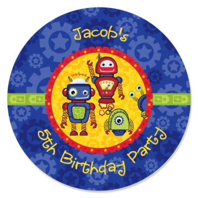 Robots - Personalized Birthday Party Sticker Labels - 24 ct
