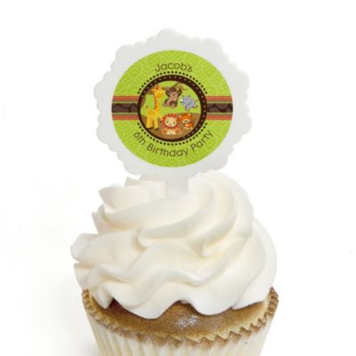 Funfari&trade; - Fun Safari Jungle - Personalized Birthday Party Cupcake Pick and Sticker Kit - 12 ct